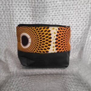 Izzy & Liv Vibrant “Circles” Ankara Fabric Small Travel Jewelry Pouch PU Leather